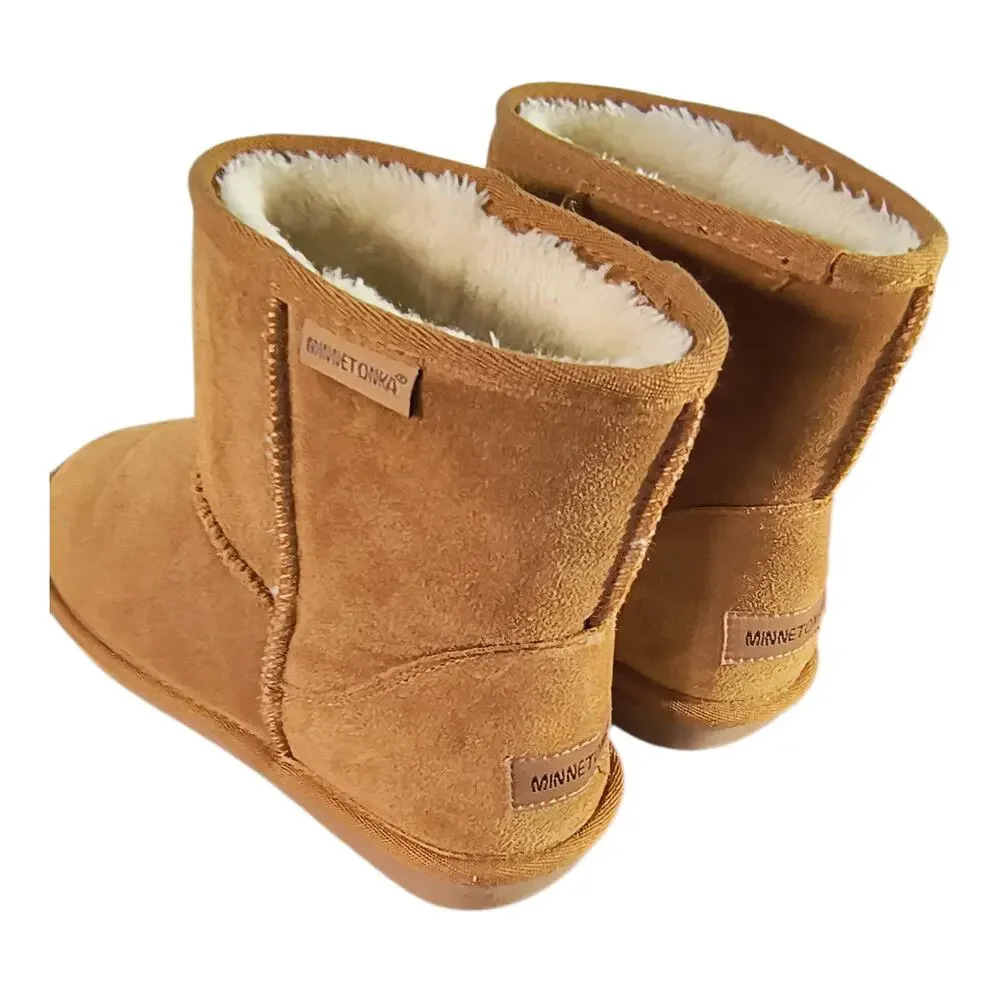 Minnetonka Backus 85701 Boots Women's Size 8M Brown Suede Faux Fur Lined Pull-on